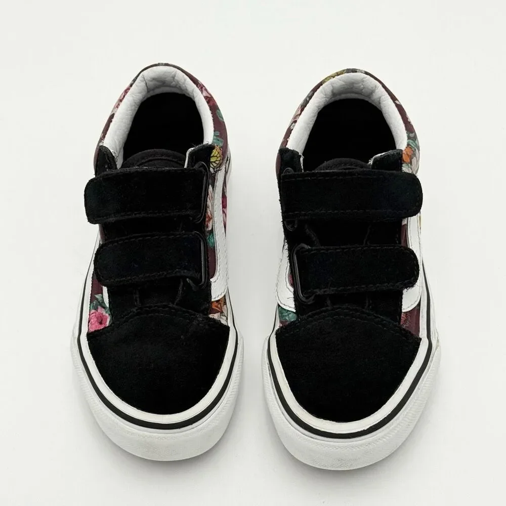 Vans Dark Purple Floral Garden Print Hook and Loop Sneakers - US Little Kids 10.